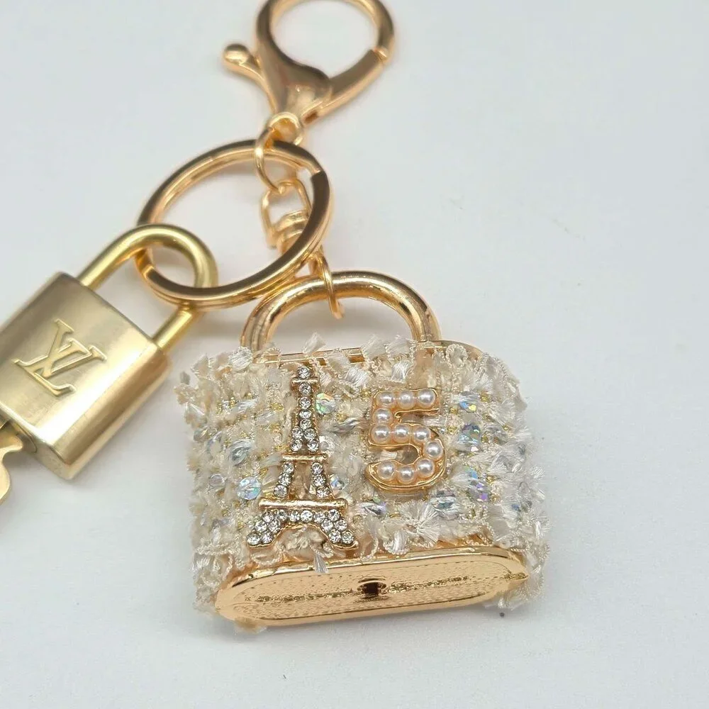 Louis Vuitton Authentic Gold Lock 🔒 Unbranded Tweed Bag Keychain Charm for Bags - Picture 8 of 13